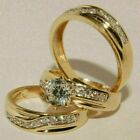 1.00 Ct Real Moissanite Engagement His/Hers Trio Ring Set 14K Yellow Gold Plated