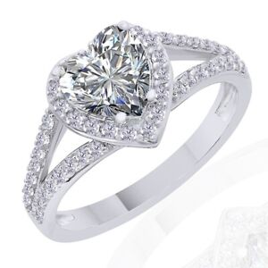 1.90CT Heart & Round Simulated Diamond Halo Ring 18K White Gold Plated