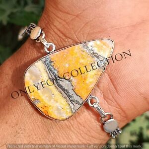 WOW Bumble Bee Jasper Gemstone 925 Sterling Silver Plated 1 PC Chain Bracelet