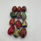 Lot of 12 Assorted Vintage Hand Painted Wooden Eggs Ukrainian Easter Pysanky