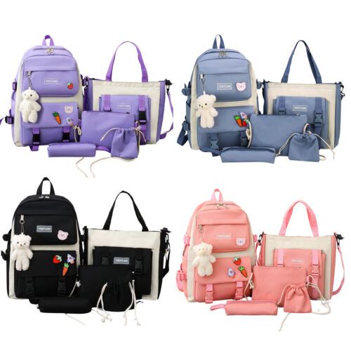 5pcs Backpack School Bags Set for Teenage Girls Boys Students Bookbags