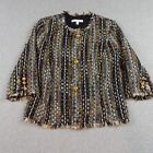 Cabi Crop Jacket Blazer Gold Boucle Tweed Fringe Wool Blend Career Size Small