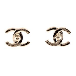 CHANEL 22B Gold Turnlock CC Stud Earrings