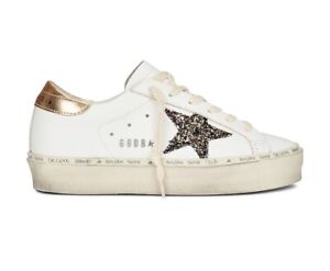 Golden Goose Hi Star Sneaker White, Black Gold Glitter NIB Size 38 US 8