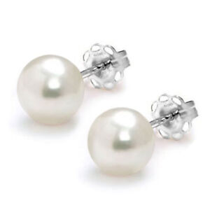 Women Genuine Freshwater Pearl 14K White Gold Stud Earrings Set New Year Gift