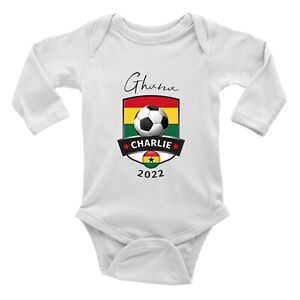 Personalised Baby Grow Ghana Football World Cup Shield L-Sleeve Vest Bodysuit
