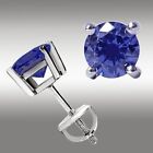 1.00 Ct Round Cut Tanzanite Stud Earrings Screw Back 5Mm 14K White Gold Plated
