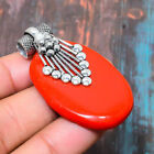 Italian Red Coral Gemstone Handmade Gift Jewelry Pendant 1.65