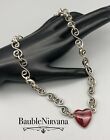 Mexican JRI Sterling Silver Chunky Link Chain Red Jasper Heart Pendant Necklace
