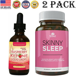 Pure Raspberry Ketone Weight Loss Diet Drops Skinny Sleep Aid Slimming Pills 2pk