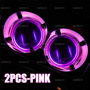 2x Pink LED Solar Cup Pad Car Accessories Lights Cover Interior Decoration Light