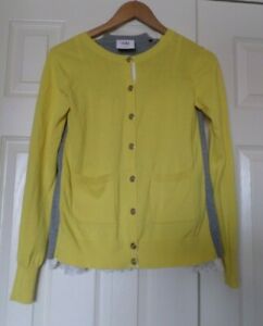 CAbi Love Carol Collection Belle yellow and gray cardigan sweater sz XS #3010