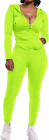 Two Piece Women Tracksuit Set Long Sleeve Zipper Hoodie Fluorescent Green XXL