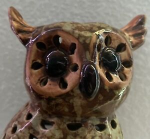 Horned Owl Glazed Ceramic Figurine Tea Light Votive Home Decoration