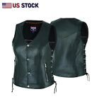 Women’s Motorcycle Side Lace Leather Vest Zipper Pockets 2 Gun Pocket HL14851SPT