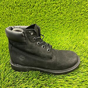 Timberland 6 Inch Premium Boys Size 2.5M Black Outdoor Leather Ankle Boots 10710