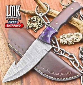 Hot Item Skinner Knife w/Gut Hook Twist Damascus Micarta Sports Closeout