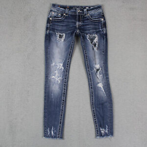 Miss Me Jeans Womens Size 26 Blue Denim Skinny Fit Ankle Low Rise Distressed