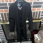 Women's LONDON FOG Black Trench Coat Mid Length Floral Belt Medium jacket EUC