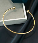 14k Solid Gold Open Bangle Cuff with Balls Gold Wire Cuff  Bracelet for Women