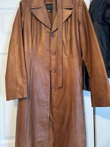 Brown Wilson Leather Womens Leather Trench Coat Size XL