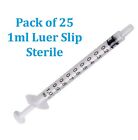 1mL PACK of 25 LUER SLIP STERILE SYRINGES 1cc Sterile Syringe Only No Needle