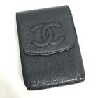 CHANEL A13511 CC CC Mark Cigarette case pouch Caviar Leather Black