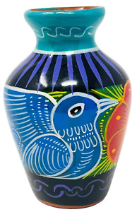 New ListingSmall Hand Painted Mexican Red Clay Pottery Vase With Bird Tropical - 4 inch