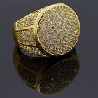 Men HQ 14K Gold Plated Round Side Iced Cubic-Zirconia Hip Hop Ring Sizes 7-12
