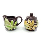 Gates Ware By Laurie Gates Sugar Bowl With Lid And Creamer Brown Green Yellow