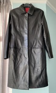 JOHN Genuine Black Leather Ladies Fitted Midi Coat Hidden Button Closure Size 12