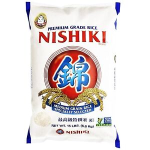 Nishiki Premium Rice Medium Grain All Natural Vegetarian 15 Pound (Pack of 1)