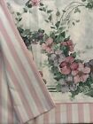 Vintage Sanderson Queen Flat Sheet Pink Floral  Stripes No Iron Made In USA