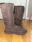 UGG KENLY ZIP BOOTS Women's 8 Brown Leather Suede Tall Shoes Sherpa 1890
