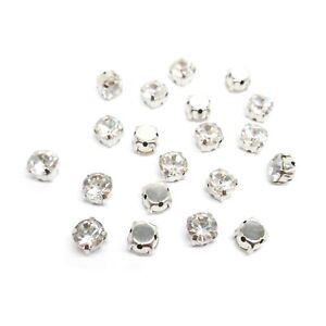20 Clear Rhinestone Montee Sew On Beads - Silver Tone - 6mm x 5mm - P01490
