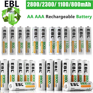EBL Lot AA AAA Rechargeable Batteries 2800mAh 2300mAh 1100mAh 800mAh NI-MH + Box