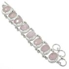 Rose Quartz Gemstone Handmade 925 Sterling Silver Jewelry Bracelet Size 7-8
