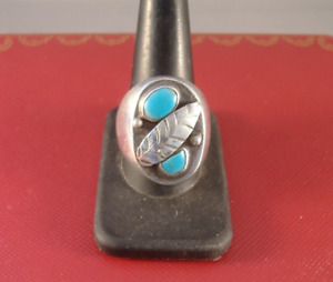 Vintage Large Old Pawn Navajo Sterling Silver & Turquoise ring Sz 10.75