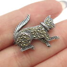 925 Sterling Silver Vintage Real Marcasite Kitty Cat Pin Brooch