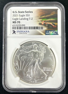 2021 Silver Eagle U.S. State Series Indiana NGC MS70 Eagle Landing T-2