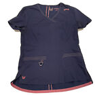 Urbane Ultimate Navy Blue Pink Trim Dual Pocket Front Scrub Top Women's Size XS