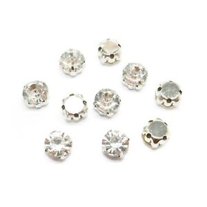 10 Clear Rhinestone Montee Sew On Beads - Silver Tone - 8mm x 6mm - P01491