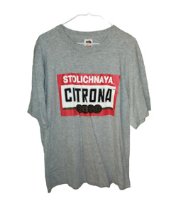 Stolichnaya Citrona Vodka T Shirt Graphic Mens Size XL Gray Short Sleeve Rare
