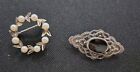 Vintage Sterling Silver Brooch Pins Lot of 2 Faux Pearl, Onyx