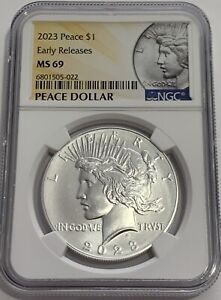 2023 $1 P SILVER PEACE DOLLAR NGC MS69 EARLY RELEASES IN STOCK PORTRAIT LABEL ER