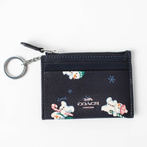 NWOT Coach Mini Skinny Id Case Wallet With Snowman Print Key Ring