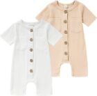 TITKKOP Newborn Baby Boy Girl Clothes 2 Pack Solid 6 -9 Months, Beige+white