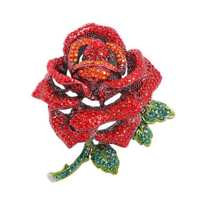 New Beautiful Flower Rose Woman Brooch Pin Rhinestone Crystal red Gifts !!