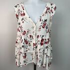 American Eagle Top Small Ivory Floral Tiered Babydoll Flutter Sleeve Women's