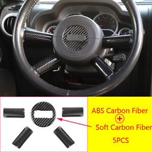5pc Carbon Fiber ABS Steering Wheel Panel Cover Kit For Jeep Wrangler JK 2007-10
